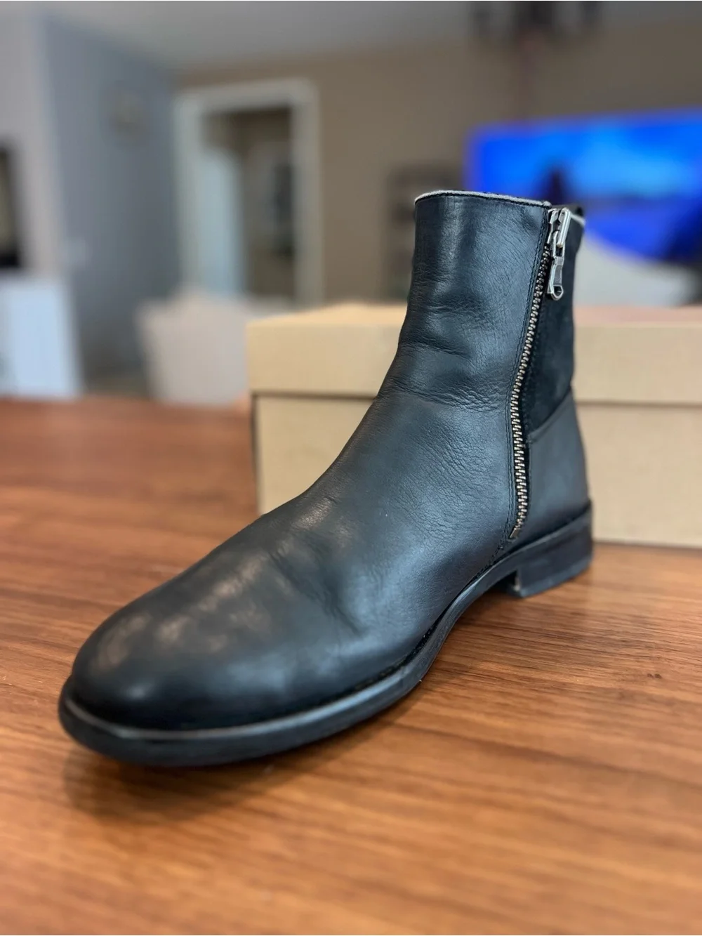 John Varvatos Black Leather Ankle Boots with Stud Details